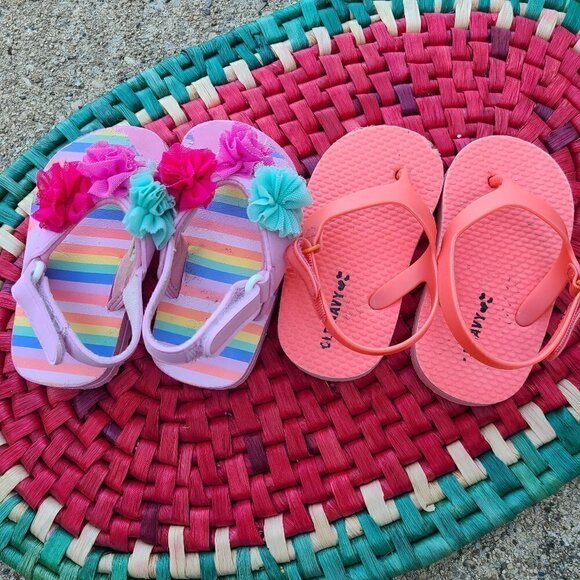 Lot of 2 Size 5 Baby Girl Sandals / Flipflops - Picture 5 of 6
